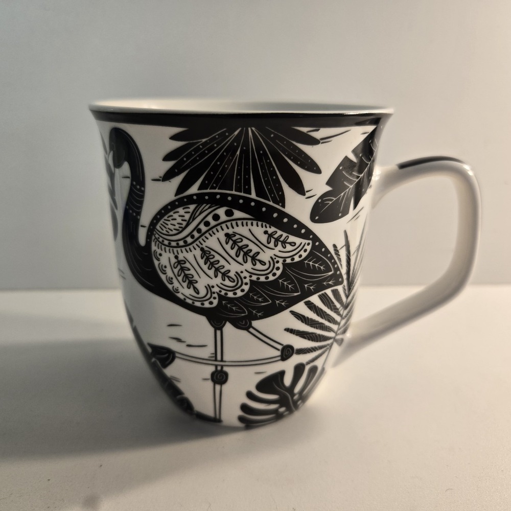 Karma Gifts 14 oz Black‎ and White Boho Mug Flamingo Coffee Tea Mug